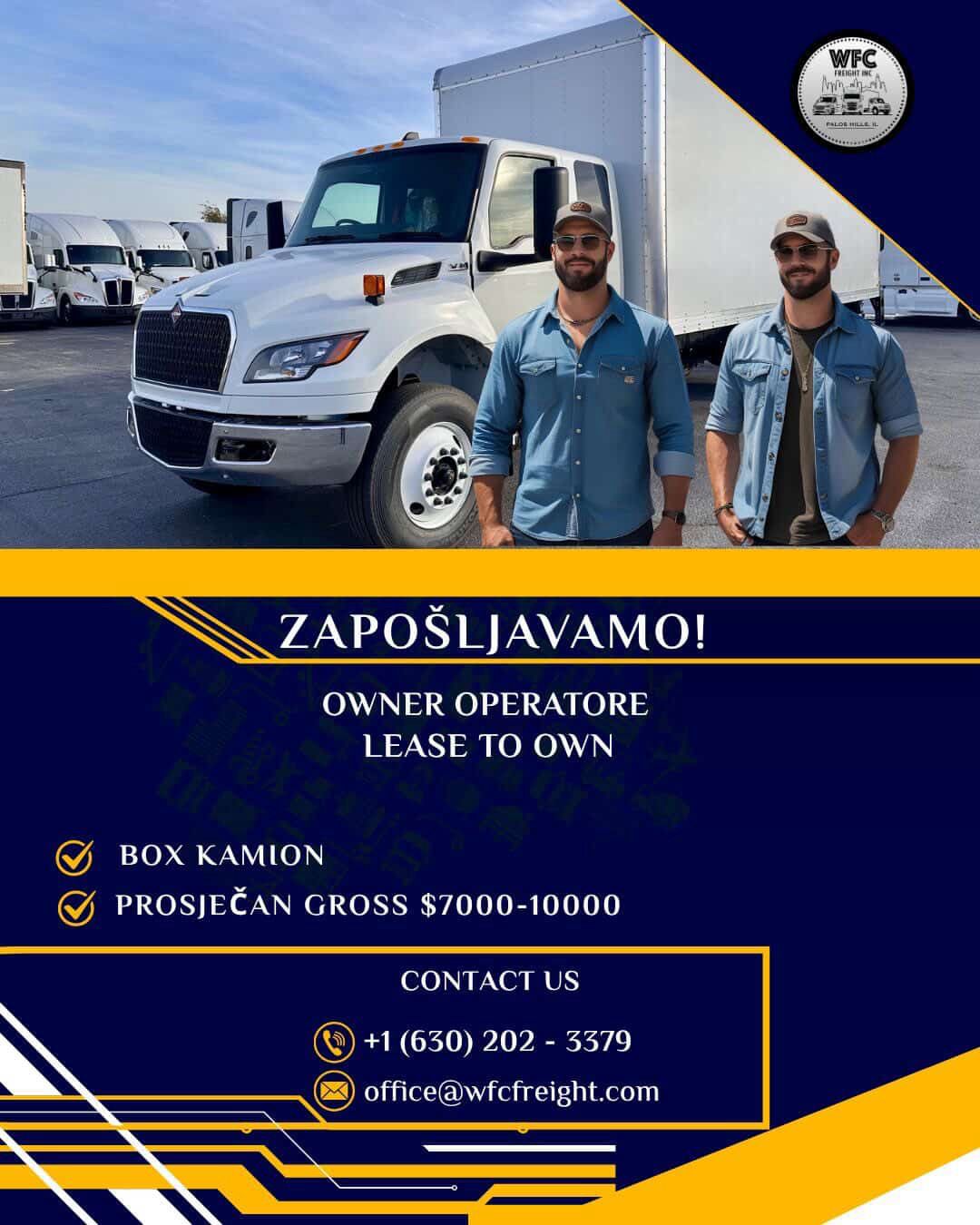 WFC Freight Inc zaspošljava owner operatore  za vožnju BOX kamiona – bez potrebe za CDL dozvolom! - Balkan Truckers US