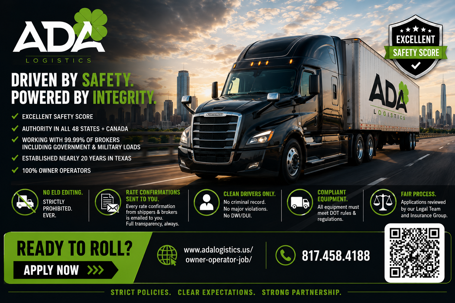 Ada Logistics is Hiring - Average Weekly Gross for Solo Drivers $9,800.00 - Balkan Truckers US