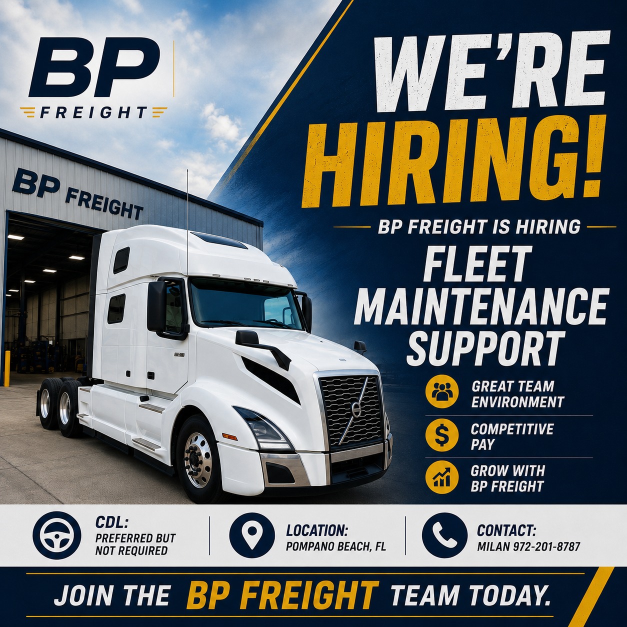 BP Freight is Hiring – Fleet Maintenance Support in Pompano Beach, FL - Balkan Truckers US