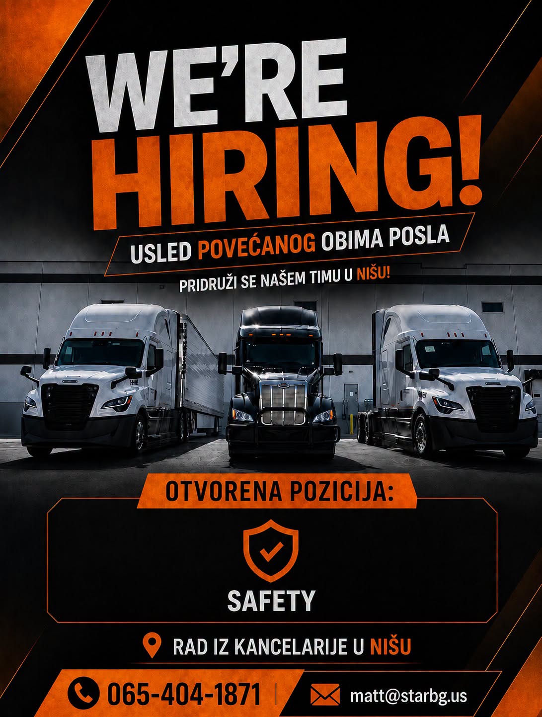 Star BG INC zapošljava Safety - Rad iz kancelarija u Nišu - Balkan Truckers US