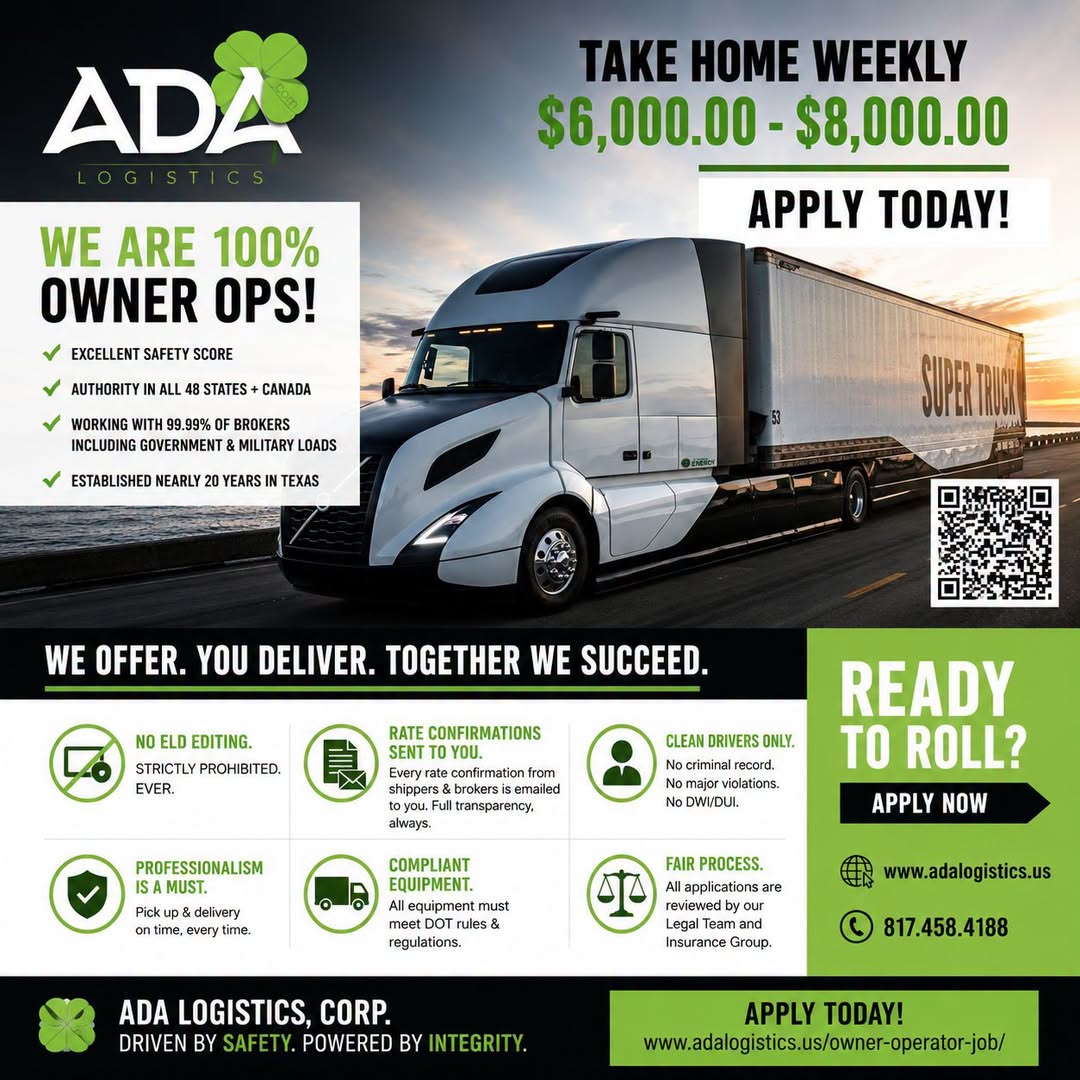 ADA Logistics traži owner operatore za profesionalnu i odgovornu saradnju - Balkan Truckers US