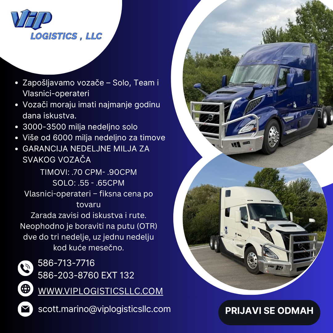 VIP Logistics is seeking experienced Team, Solo, and Owner operators - Balkan Truckers US