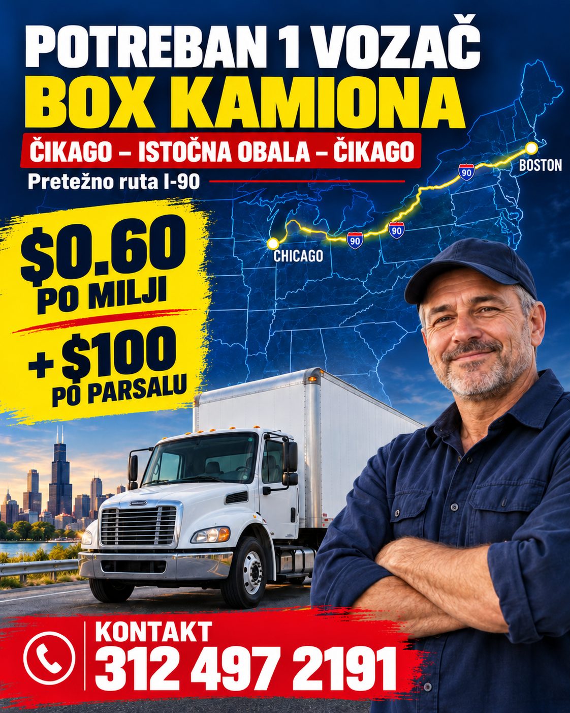Potreban jedan vozač box kamiona - $0.60 po milji
